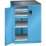LISTA Predalnik s krilnimi vrati, višina 1020 mm, 2 polici, 2 predala, nosilnost 75 kg, svetlo moder | Shoptok.si