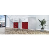 mauser Omara s krilnimi vrati, VxŠ 830 x 800 mm, plošča iz umetne mase, 1 polica, čista bela / aluminijasto siva / javor | Shoptok.si