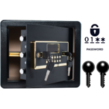 NIKCORP Oklepljen domači sef z elektronsko ključavnico in ključem, jeklena konstrukcija, alarm, 30x36x30 cm, črne barve, Double Lock-30, (5000159567) | Shoptok.si