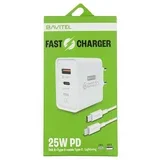 punjač 25W Usb A+ Type C + kabl Type C/ Lightning bela