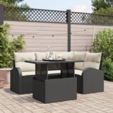 vidaXL Set od 5 vrtnih sofa s jastučićima Crni poli rotan, 2-sjedna vrtna sofa s pohranom i jastučićima Crni poli rotan | shoptok.hr