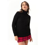 Lafaba Women's Black Turtleneck Knitted Detailed Knitwear Sweater Cene