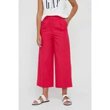 Sisley Pamučne hlače za žene, boja: ružičasta, široke, visoki struk