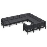 The Living Store Vrtna sedežna garnitura 10-delna z blazinami črna borovina - Vrtna Sedežna Garnitura, (21467746) | Shoptok.si