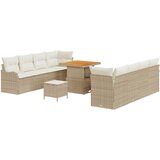  11-delni set vrtnosedežne garniture z blazinami Bež Poli ratan Akacija | Shoptok.si