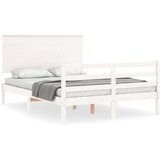 The Living Store Posteljni okvir z vzglavjem bel trden les - Posteljni Okvir, (21527124) | Shoptok.si