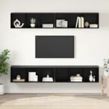 Stenski TV kabinet s polico 4 pcs Črni hrast 37 x 37 x 107.5 cm
