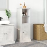 vidaXL Kopalniška omarica Bela 37 x 34 x 110 cm Trdna borovina | Shoptok.si