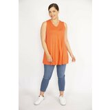 Şans Women's Orange Plus Size V-Neck A Pleat Front Blouse Cene