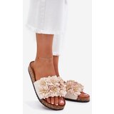 Boto Women's Cork Sole Slippers With Flowers Beige Ferenza | shoptok.hr