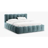 Micadoni Home Plavi tapecirani bračni krevet s prostorom za odlaganje s podnicom 200x200 cm Lupine –