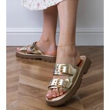 D/CEO Golden flat sandals with buckles on straps Liluna | ePonuda.com
