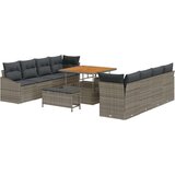  Set od 11 komada vrtnih sofa s jastucima sivi poly ratan akacije Kauč za vrt za 2 osobe s pohranom i jastucima sivi poly ratan | shoptok.hr