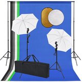 vidaXL Studijski komplet s svetilkami, dežniki, ozadjem in odbojnikom | Shoptok.si