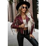 numoco basic 624-2 Short jacket with fringes made of soft eco-leather - burgundy Cene