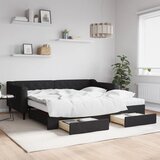  Dnevni krevet na razvlačenje s ladicama crni 100x200 cm tkanina | shoptok.hr