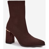 Boto Fabric Slip-On Women's Heeled Boots Chocolate Virelle | Shoptok.si