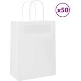 vidaXL Papirnate vrečke 50 kosov z ročaji bela 21x11x28 cm | Shoptok.si