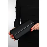 LuviShoes MARIA Black Satin Platinum Stone Women's Evening Dress Bag