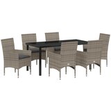 vidaXL 7-dijelni set za objedovanje u vrtu s jastučićima sivi poli ratan, Vrtni stol crni 160x80x73 cm staklo otporno na toplinu Cijene