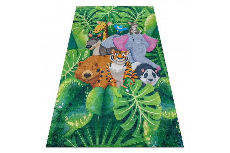 RugsX BAMBINO 2651 pralna preproga Živali, džungla za otroke protizdrsna - zelena / smeđa 140x200 cm, (5000176010) Cene