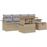  Vrtna garnitura - 6-dijelni set vrtnih sofa s jastučićima bež poli ratan 2-sjedna vrtna sofa s pohranom i jastučićima bež poli | shoptok.hr
