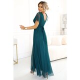 numoco basic 562-4 NASTIA Long dress with a neckline and short sleeves - green | shoptok.hr