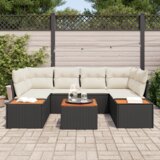 vidaXL 6-dijelni Vrtni Sofa Set s Jastučićima Crni Poli Ratan Akacija | shoptok.hr