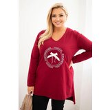 Kesi Women's blouse with a longer back and print burgundy Cene