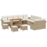 vidaXL set od 14 komada vrtnih sofa s jastučićima bež poli ratan akacija, 2-sjedalna vrtna sofa s pohranom i jastučićima bež poli ratan, 4-komadni vrtni stolni set s jastučićima bež poli ratan akacija | shoptok.hr