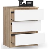 AKORD Komoda, 3 Predali, Hrast Sonoma/Bela, (5000332228) | Shoptok.si