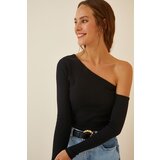  Women's Black Open Shoulder Ribbed Knitted Blouse Cijene