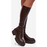 Boto Women's Boots with Thick Heel and Platform Slip-On Brown Florinne | shoptok.hr