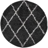  Čupavi moderni tepih s visokim vlaknima crni i krem Ø 80 cm | shoptok.hr