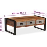  Stolić za kavu s 3 ladice od masivnog recikliranog drva 100 x 50 x 35 cm | shoptok.hr