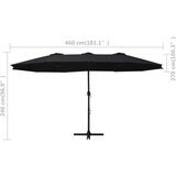  Vrtni suncobran s aluminijskom šipkom 460 x 270 cm crni | shoptok.hr