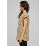 UC Curvy Women's soft taupe t-shirt with extended shoulder cene