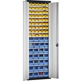mauser Skladiščna omara z odprtimi skladiščnimi posodami, VxŠxG 2150 x 680 x 280 mm, dve barvi, korpus črn, vrata siva, 52 posod | Shoptok.si