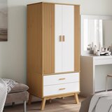 vidaXL Garderobna omara OLDEN belo rjava 76,5x53x172 cm trdna borovina Cene