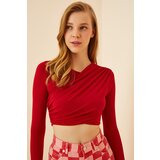  Women's Vibrant Red Pleated Crop Knitted Blouse | Eponuda.ba