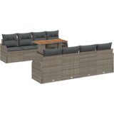 vidaXL 9 Dijelni Vrtni Sofi Set s Jastučićima Sivi Poli Ratan, 2-Sjedni Vrtni Sofi s Odlaganjem i Jastučićima Sivi Poli Ratan | shoptok.hr