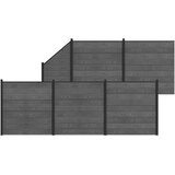 vidaXL Set ograde 6 kom. 965 x 186 cm WPC i aluminij Siva - Siva 5 sekcija + 1 nagnuta sekcija (tamno sivi stup) | shoptok.hr
