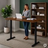  Električni radni stol 140x60 cm, podesiva visina 72-118 cm, tamni hrast ModernHome Slike