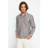 Trendyol A. Khaki Men's Slim Fit Buttoned Collar Slim Striped Shirt. Cene