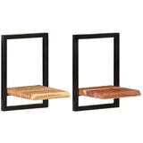 vidaXL Stenske police 2 kosa 25x25x35 cm trden akacijev les in jeklo | Shoptok.si