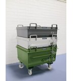 eurokraft pro Stožčast zabojnik s preklopnim dnom, prostornina 0,5 m³, nosilnost 1000 kg, oranžna RAL 2000 | Shoptok.si