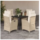 vidaXL Vrtna garnitura - 5-dijelni vrtni blagovaonski set od poliratana s jastucima bež - 80 x 80 x 74 cm Sa naslonom za noge 4 | shoptok.hr