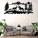 Wallxpert metalni zidni ukras 5504, konji u planinskom pejzažu sa šumom, 75 x 33 cm, crni | Eponuda.com
