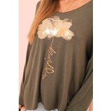 Kesi Włoski Women's viscose long-sleeve blouse with a gold floral print khaki | ePonuda.com