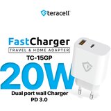 Teracell kućni punjač evolution TC-15GP, qc 3.0, pd 3.0, 20W sa pd type c kablom beli ce cene